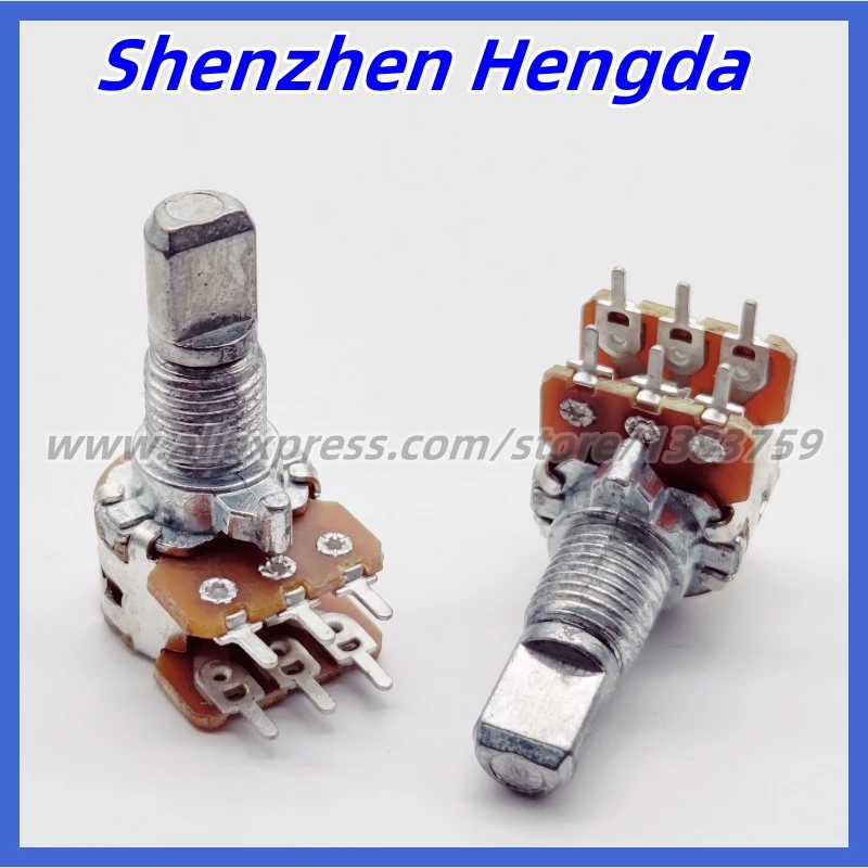 5Pcs 12 Type B20K B50K Stereo Dual Channel Volume Adjust Potentiometer D Shaft 15mm 6-Pin