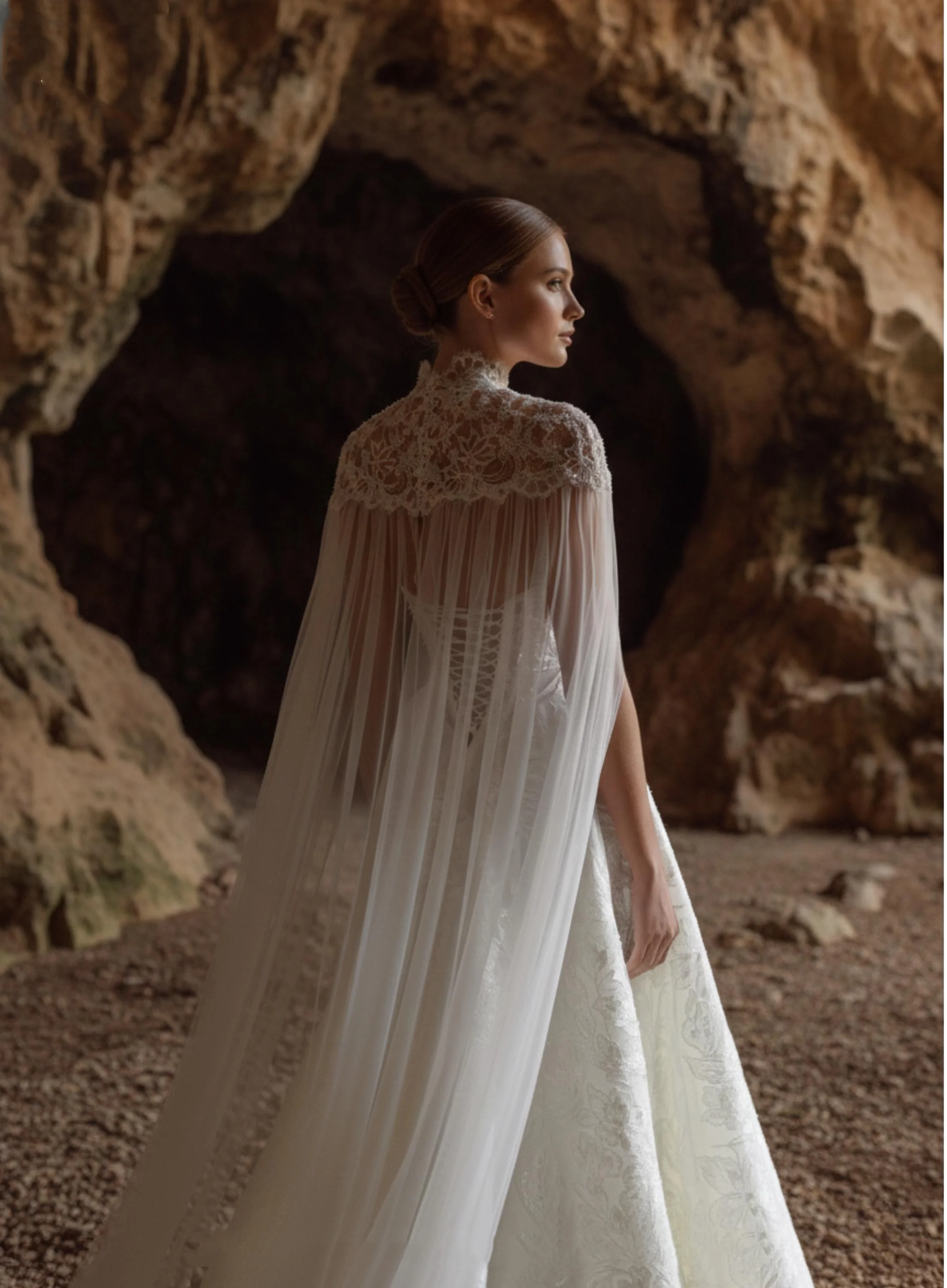 Gorgeous Lace High Neck Sparkling Wedding Dress Detachable Cloak Style Bride Dress Tight corset A-line Wedding Dress Customized image 4