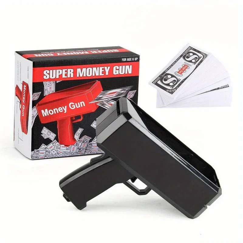 مسدس نقود يحتوي على 100 فواتير دعامة، آلة رش نقود لعبة، مناسبة لترفيه الحفلات (البطاريات غير متضمنة) #6