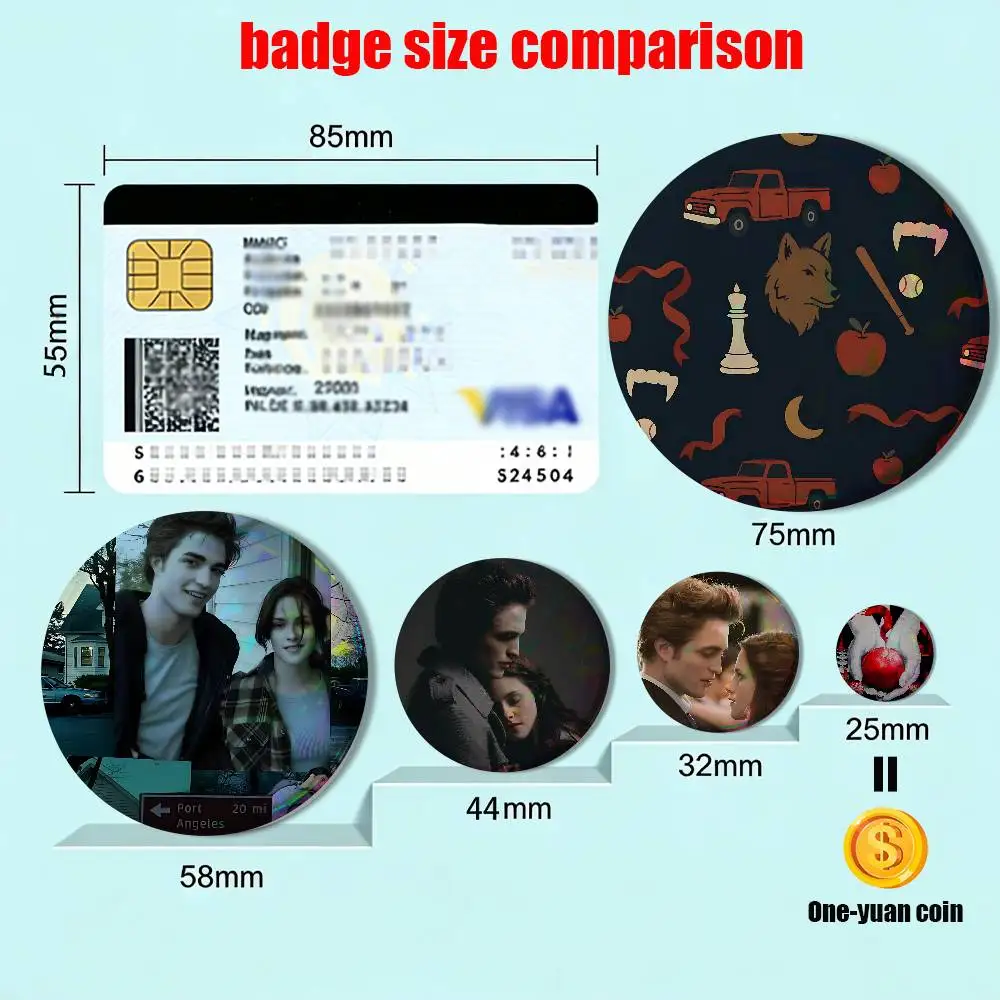 movie Edward and Bella Twilight Round Exquisite Badge Brooches Creative Pins For Clothes Hat Backpack Gift Accessories