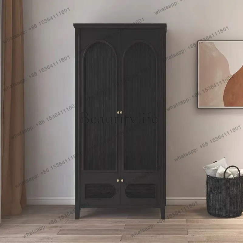 Factory Direct American solid wood wardrobe light luxury double door decorative Changhong glass storage cabinet