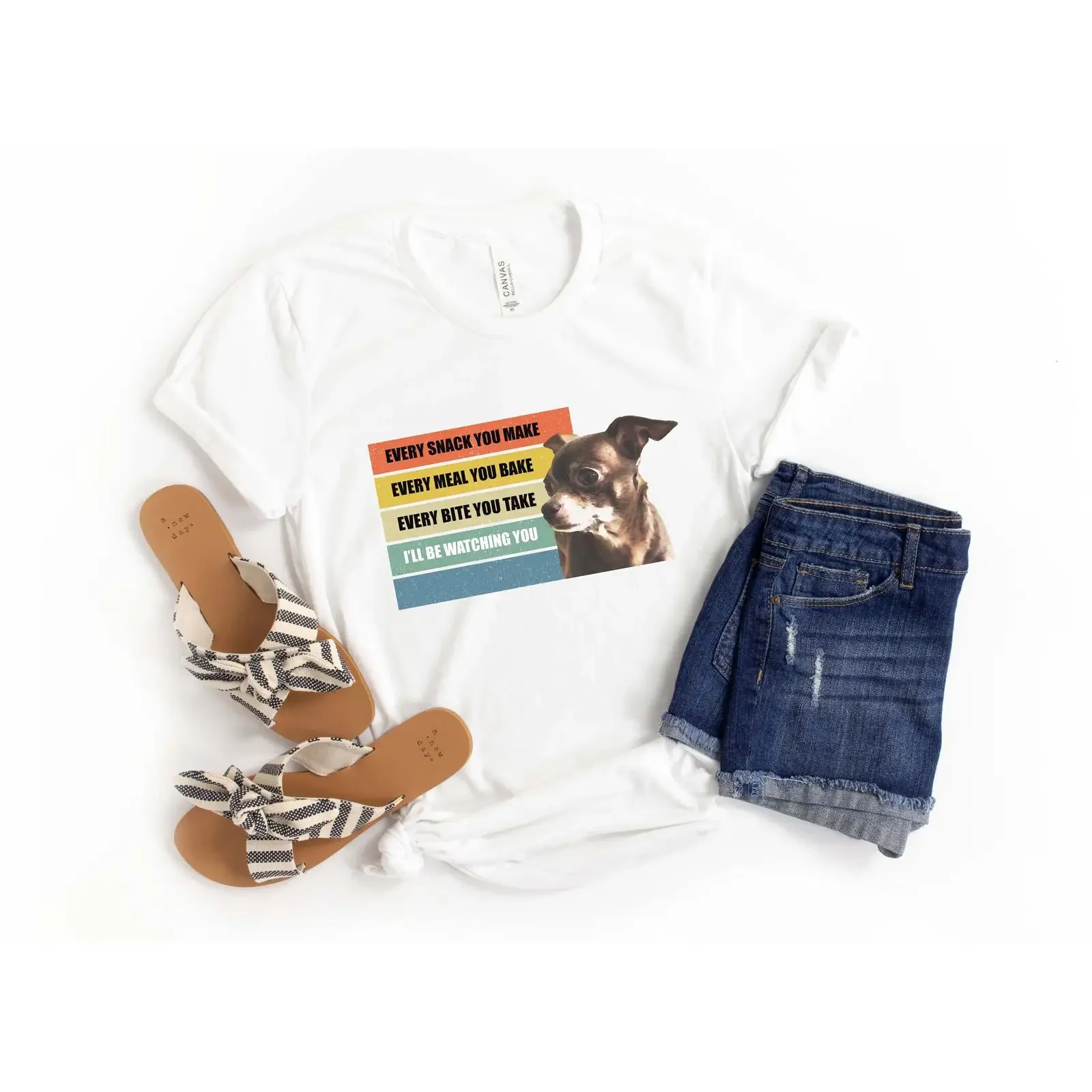 Funny Chihuahua 'Every Snack You Make I'll Be Watching You' T Shirt Dog Lover Owner Casual vintage Washed Slightly Soft Unisex
