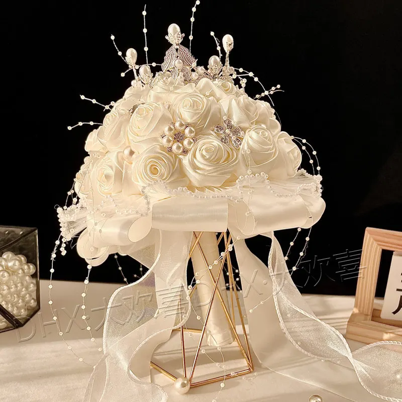 Bridal bouquet high-end heavy industry rhinestone ribbon luxury wedding simulation finished product