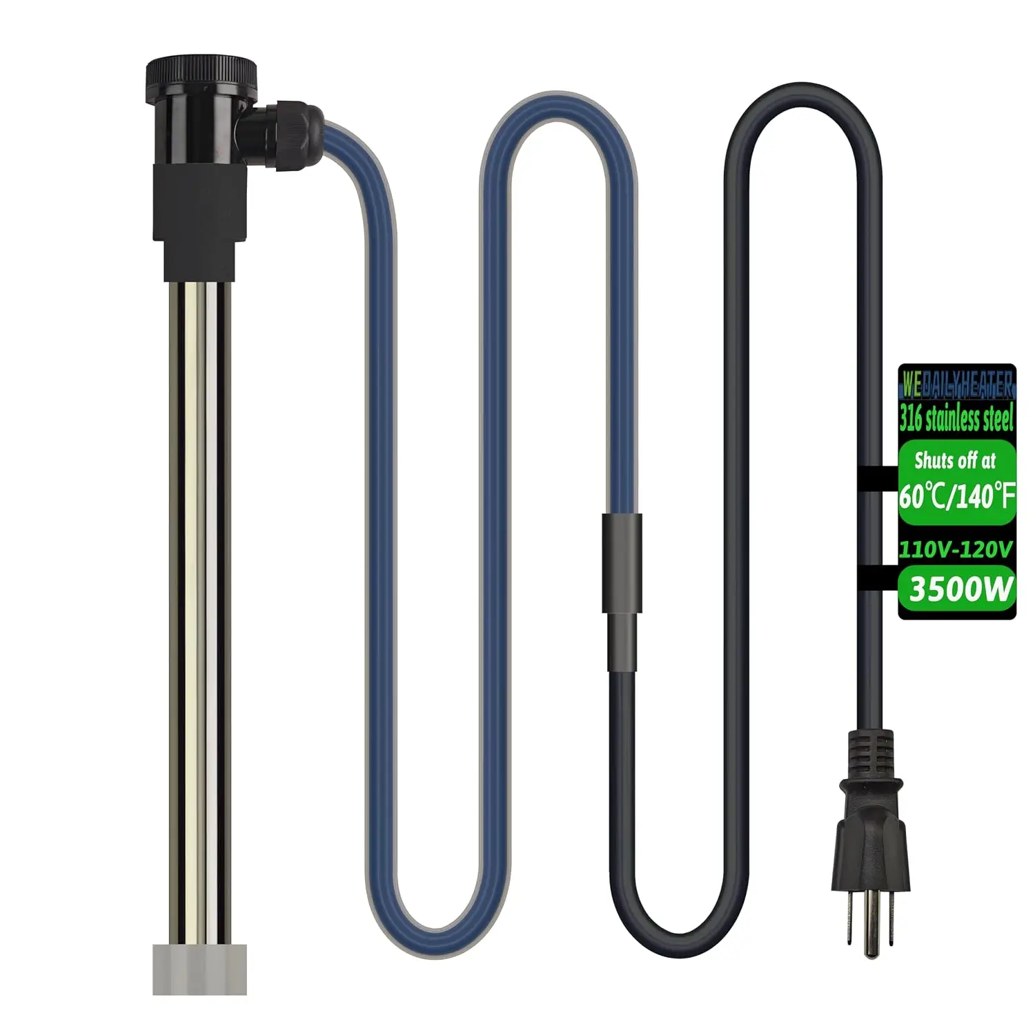 3500W 240V Fully Submersible Electric Water Heater of Baptismal Pool & Above Ground Pool – Portable Immersion Heater with Temp C