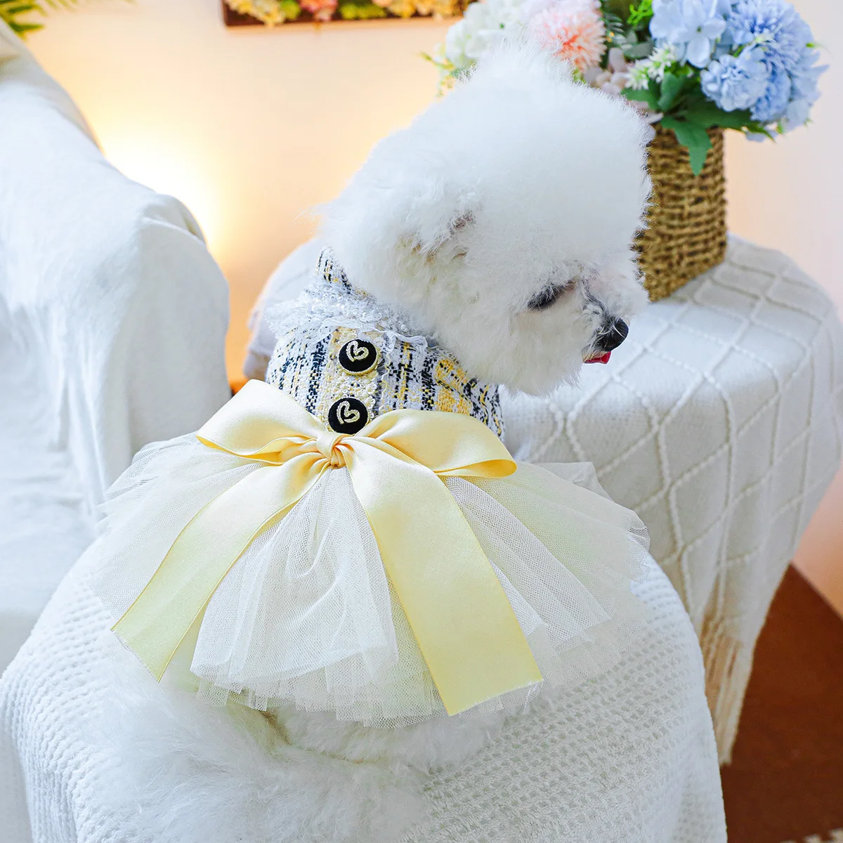 1PC pet clothing dog spring and autumn yellow charm princess wedding dress princess skirt suitable for small and medium dogs