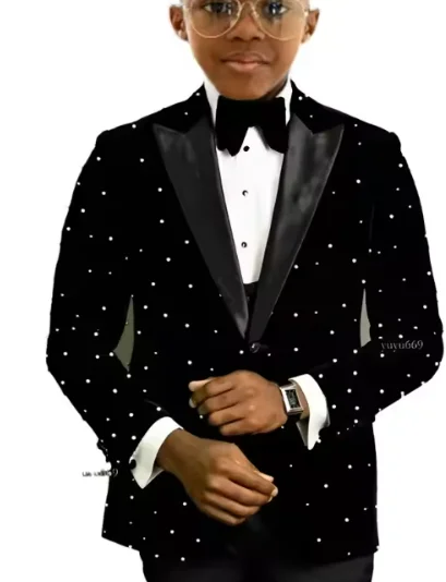 

Luxury Beads Boy Suit Attire Wedding Tuxedo for Kids Wear Party Prom Slim Fit One Button Child Suits Custom 2-piece Set