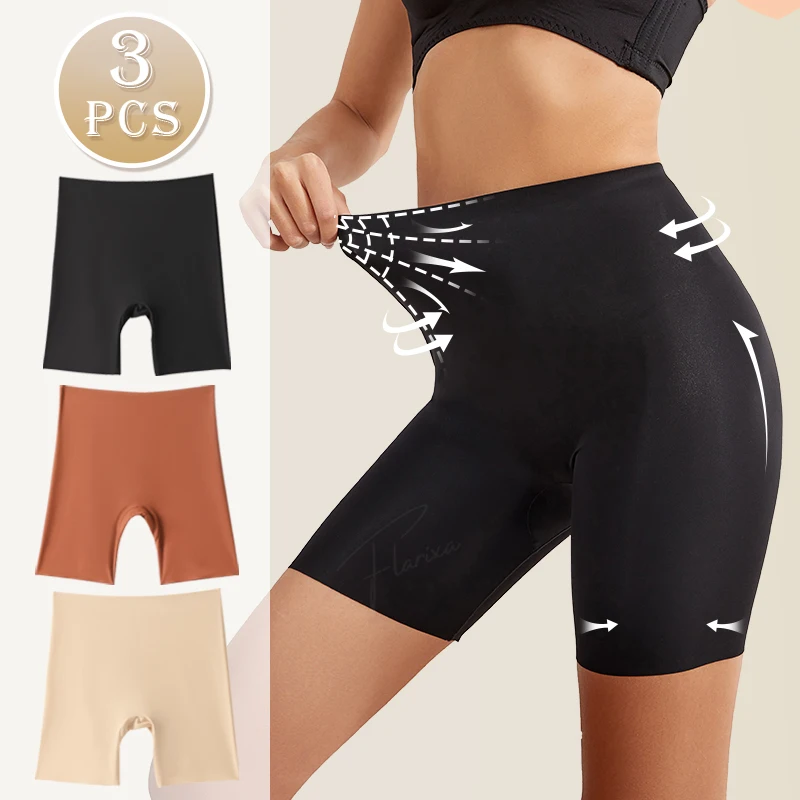 Flarixa 3PCS Anti Chafing Slip Shorts Women High Waist Safety Pants Invisible Panties Under Dress Cycling Boxers Breathable