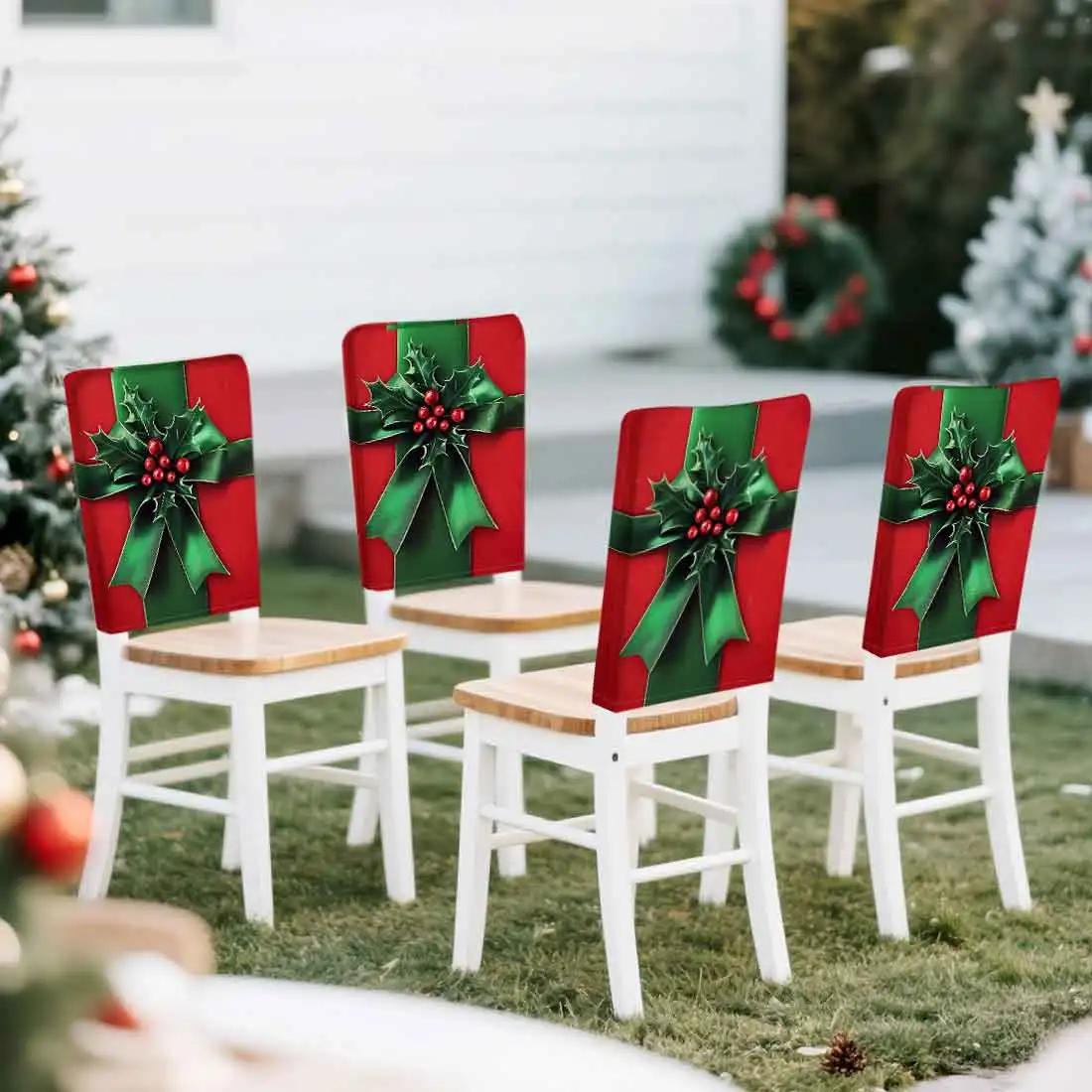 2/4/6pcs/set 45x55cm Christmas bow berries Chair Cover Table Decoration Dining Seat Chair Covers Dining Room Bar Party Banquate