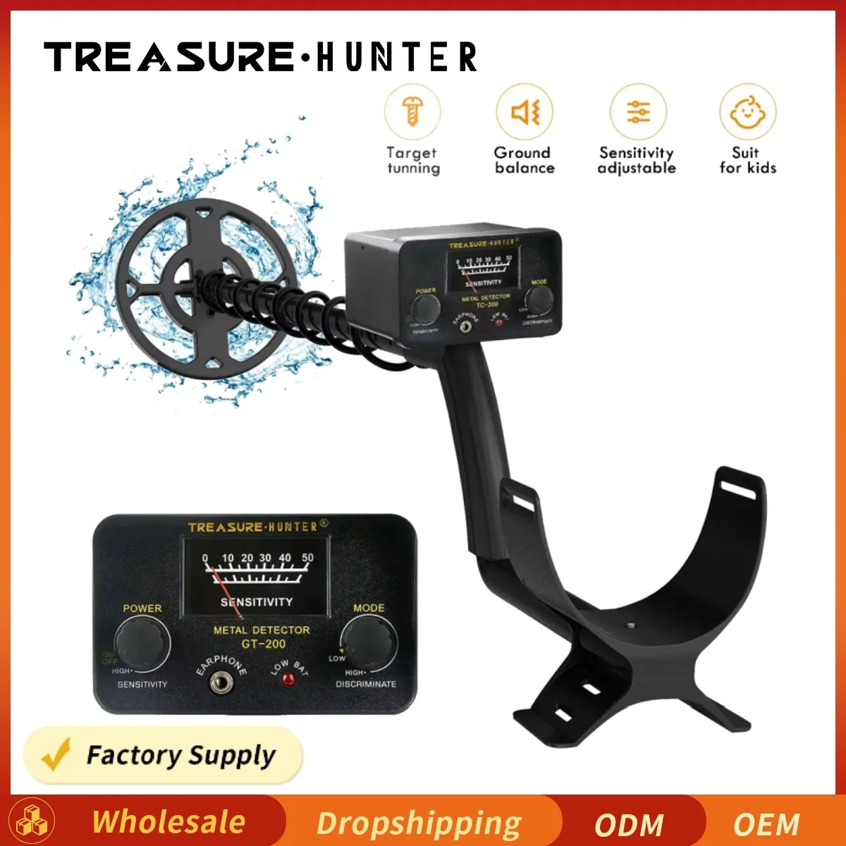 Treasure Hunter GT200 Metal Detector Professional High Sensitive Underground Iron Metal Gold Detector Adjustable Waterproof IP68