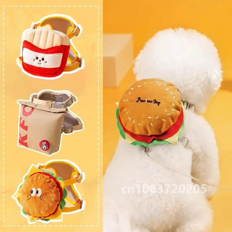 Hamburger Bag Dog Harness Set Outdoor Decorate Small Medium Puppy Cat Leash Durable Polyester Anti Lost Walking Pet Accessories