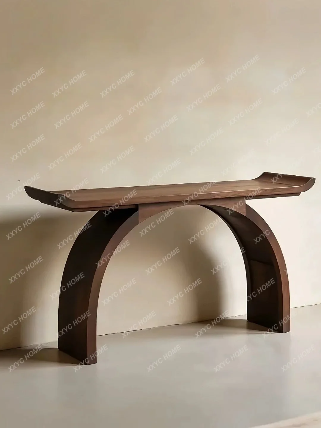 Upturned entrance table, living room, minimalist solid wood arch bridge-shaped end view platform