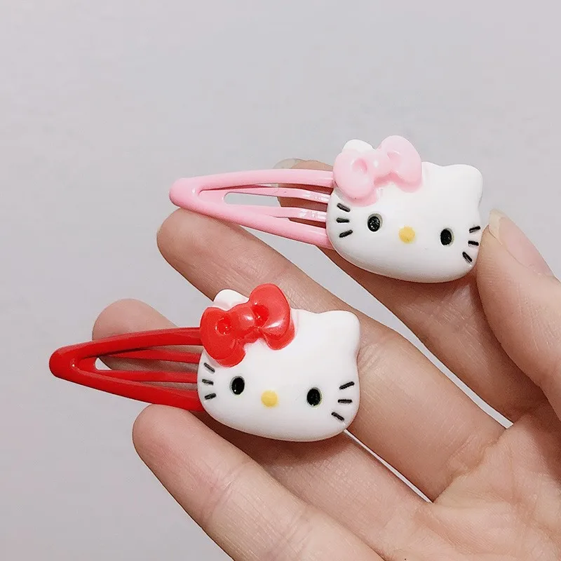 2PCS Sanrio Girl Hair Clip Kawaii Hello Kitty Cartoon BB Hair Clip Girl Hairs Accessories Headwear Bangs Clip Bow HairClips Gift