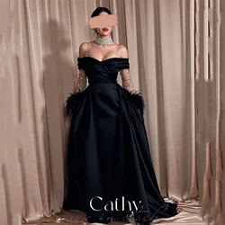 Cathy Elegantly Off Shoulder فساتين سهره فاخره2023 A-line Prom Dresses Luxury Brilliant Diamond Long Sleeves Vestidos De Noche