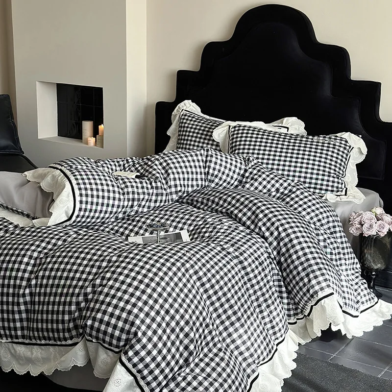 French pure cotton four-piece set, thickened long-staple cotton lace quilt cover, bed sheet