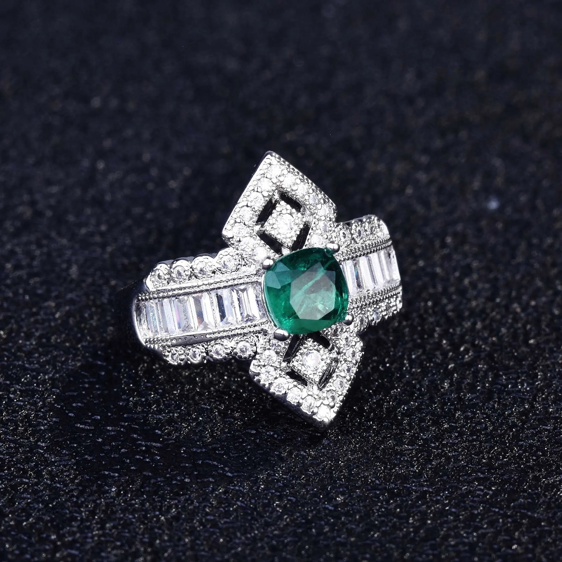 Luxuriöses Geometrisches Parairaite-Edelstein Silberschmuck-Set für Damen mit Miniatur-Diamant-Ensemble – Detail 28