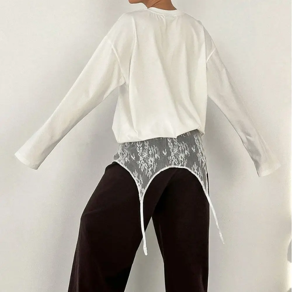 

New Embroidered Flower Lace Mini Skirt See Through Harajuku Lace Up Ruffles Skirt Y2K Streetwear Ruched Skirts Jeans Decoration
