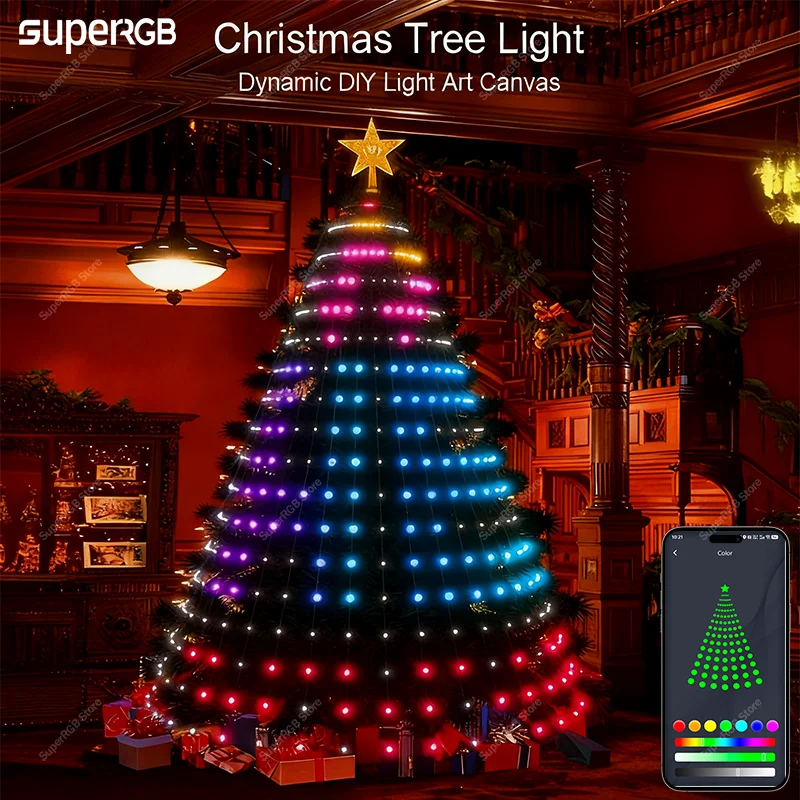 1.8 متر أضواء شجرة عيد الميلاد 400LED الذكية تغيير لون عيد الميلاد ضوء مع الموقت عن بعد مزامنة الموسيقى بلوتوث App التحكم الضوء