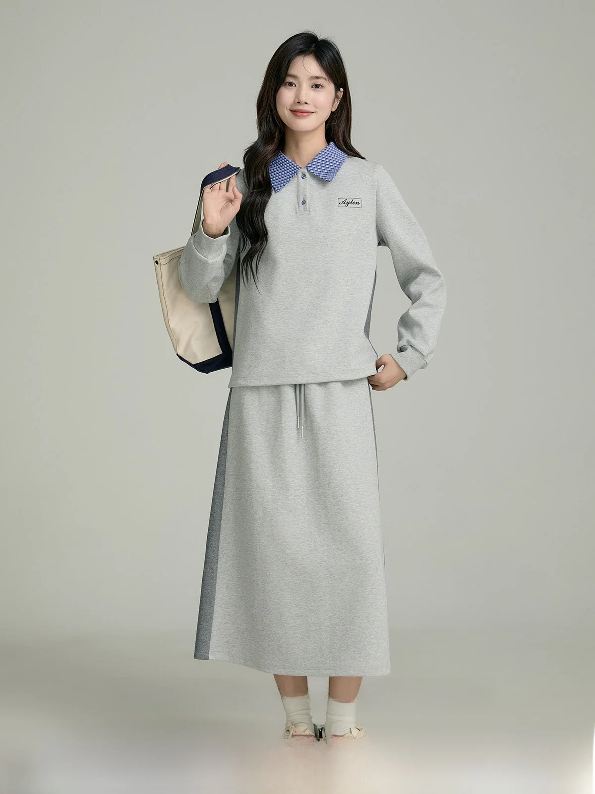 

Юбка-трапеция с высокой талией и вставками, женская, свободного кроя, длинная, весна 2025, для повседневной носки, из других материалов