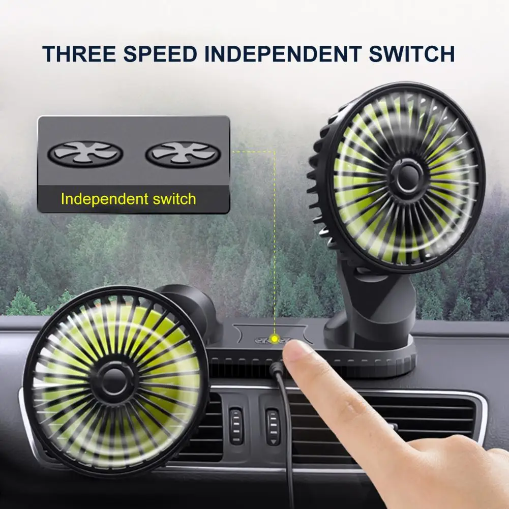 Two-head 360 Degrees Rotation ABS Two Heads Suction Cup Vehicle Fan Easy-carrying Creative Design Vehicle Fan for SUV