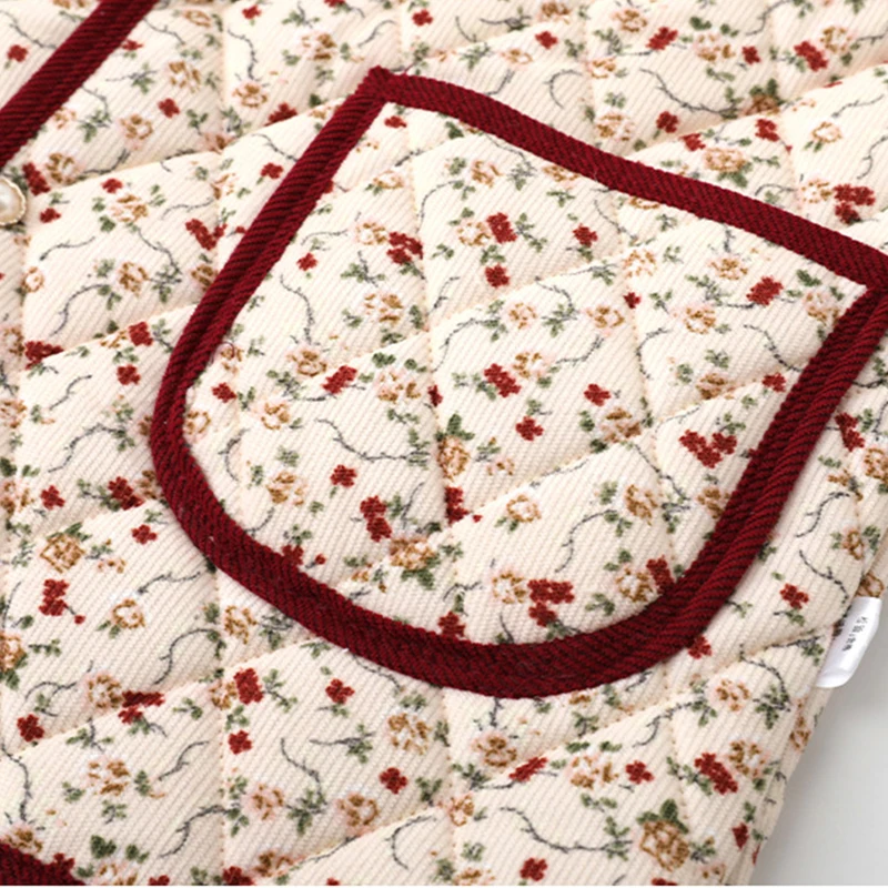 1 قطعة جديد الخريف الشتاء الإناث الأزهار طباعة القطن معطف المرأة الصوف سترة دافئة طويلة الأكمام واحدة الصدر يندبروف ملابس خارجية #4