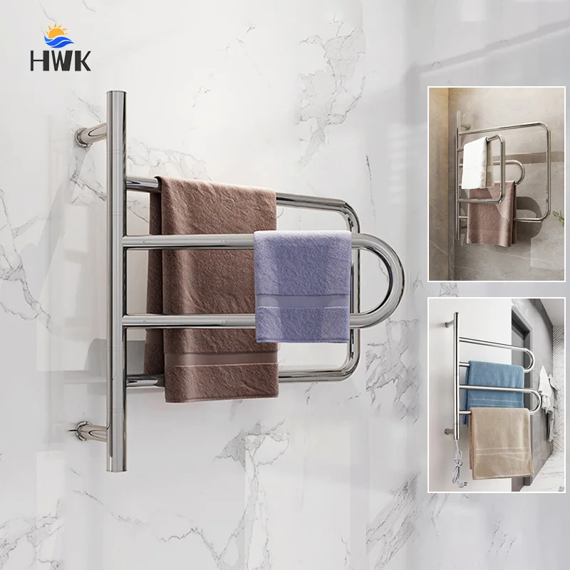 New Style Rotatable Electric Heating Towel Rail Stainless Steel Polishing Bathroom Towel Warmer Thermostatic Electric Towel Rack