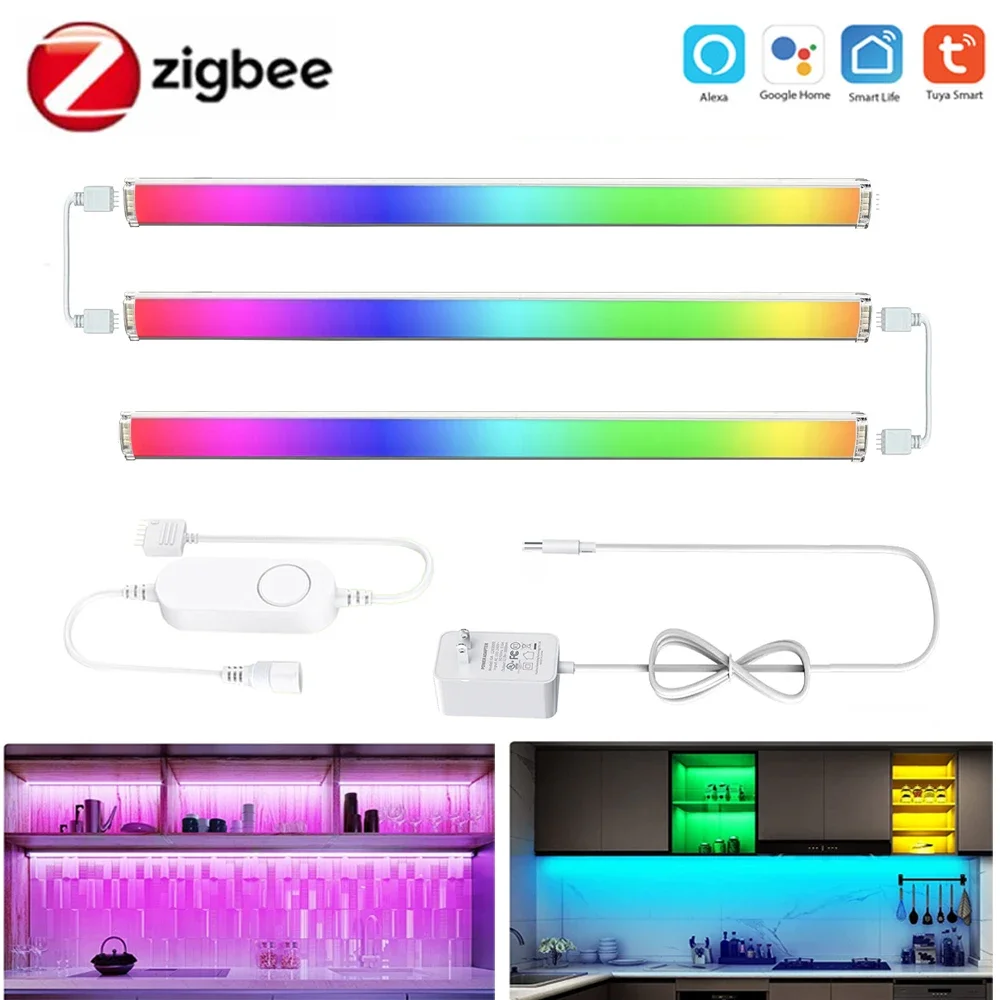 Tuya Zigbee Smart Kitchen Cabinets LED Lights DC12V RGB/CCT Dimmable Lamp Strip Night Light Wardrobe Closets Decor for Alexa