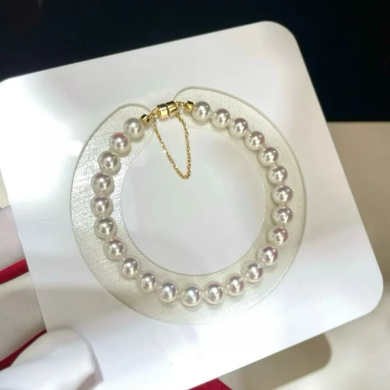 

SGARIT 18K Gold Magnetic Real Pearl Bracelet with 5-6mm Natural White Freshwater Pearls Excellent Hand Jewelry