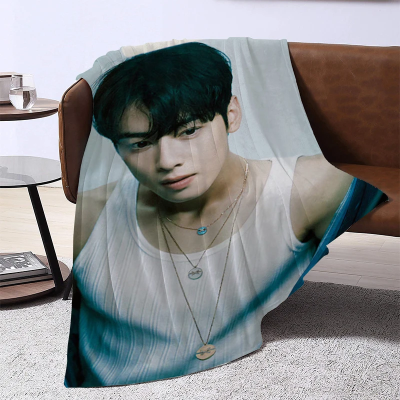 

Popular Korean Singer Cha EunWoo Blanket Oversized Sofa Blankets and Bedspreads Double Bed Comforter Furry Winter Bedspread the