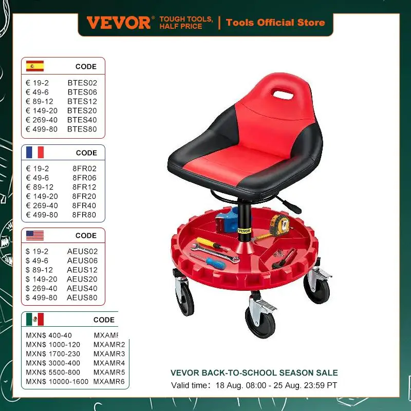 VEVOR Rolling Garage Stool 300LBS Capacity 21