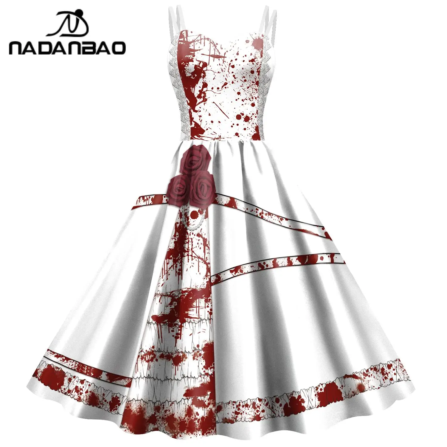 NADANBAO Halloween Dresses for Women Skull Cosplay Costume Girls Sleeveless Sexy Party Dress Scary Blood Print Outfit Clothes