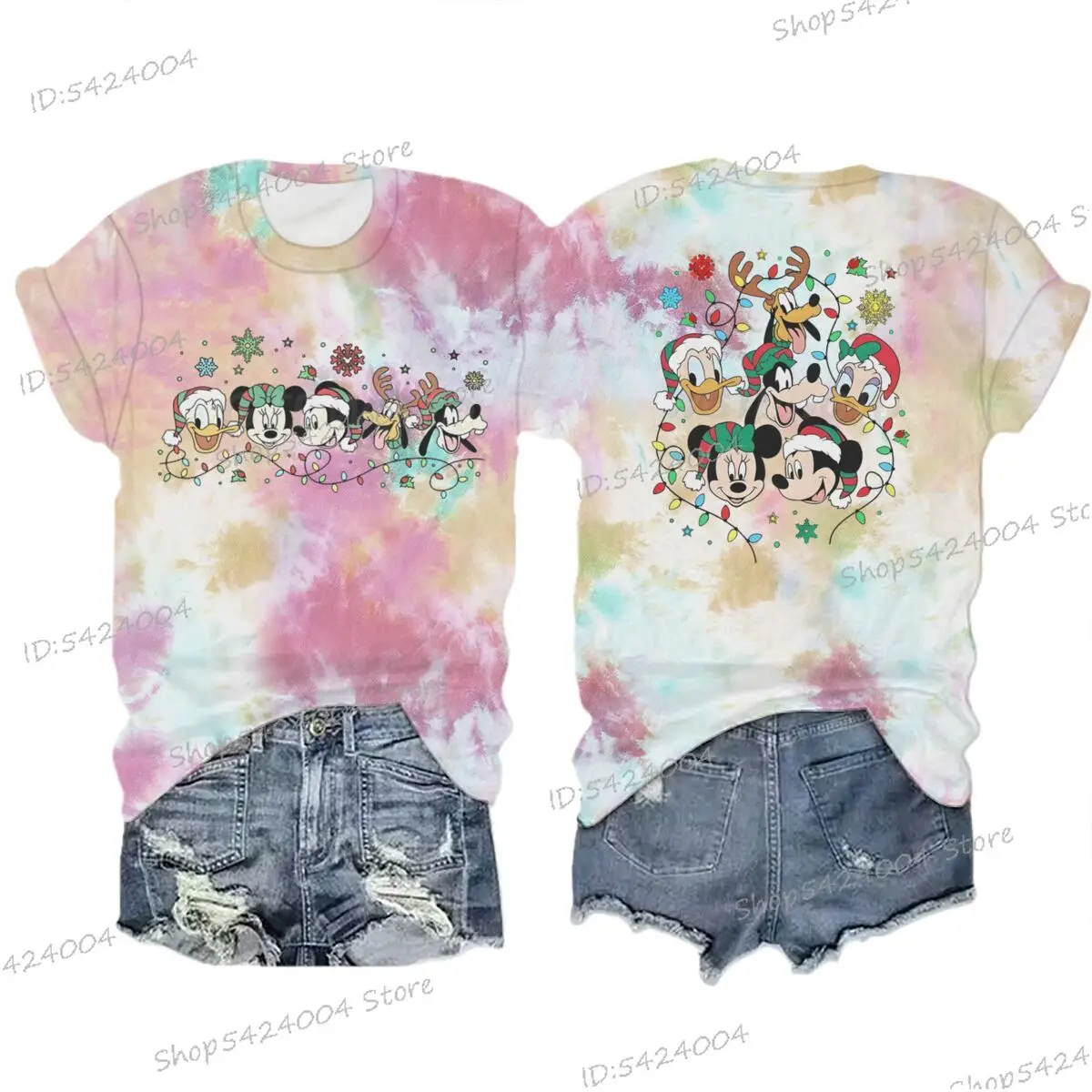 عيد الميلاد ميكي ماوس قميص ميكي صديق عيد الميلاد تي شيرت عيد ميلاد سعيد Crewneck قصيرة الأكمام تيز النساء الرجال بلايز