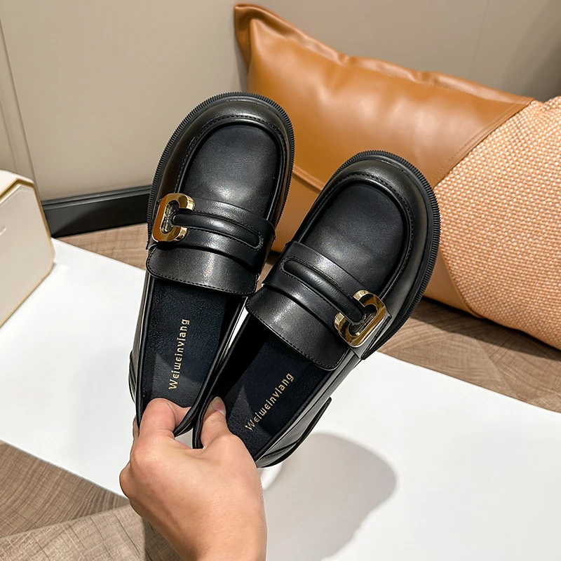 DIMANYU Loafers Shoes Women Thick Sole 2024 Spring New Academy Style Women's Single Shoes Retro Large Size 41 42 43 Women Shoes