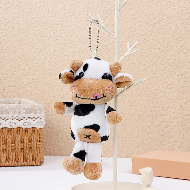 1pc Girls Gift Plush Cow Toy Keychain Soft Plush Filling Good Elasticity Doll Cute Cartoon Kawaii Black And White Spots Pendant