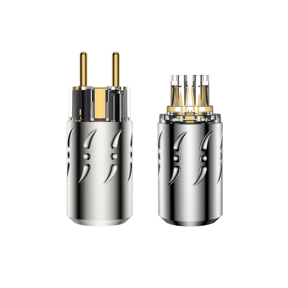 Pair Viborg VE512G+VF512G Aluminium Pure Copper Gold Plated EU Schuko Power Plug +IEC Female Plug