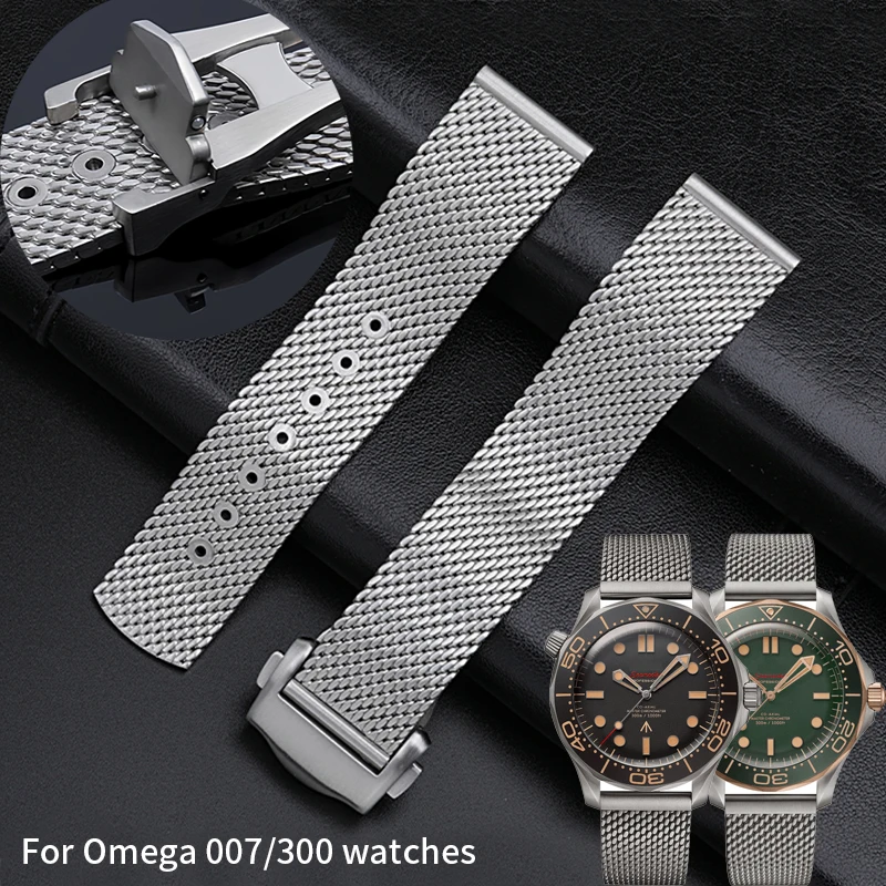 

High-quality Milan watch straps for Omega 007 Seamaster Diver 300 Replace Wristbands Folding clasp Milanese Stainless Bracelet
