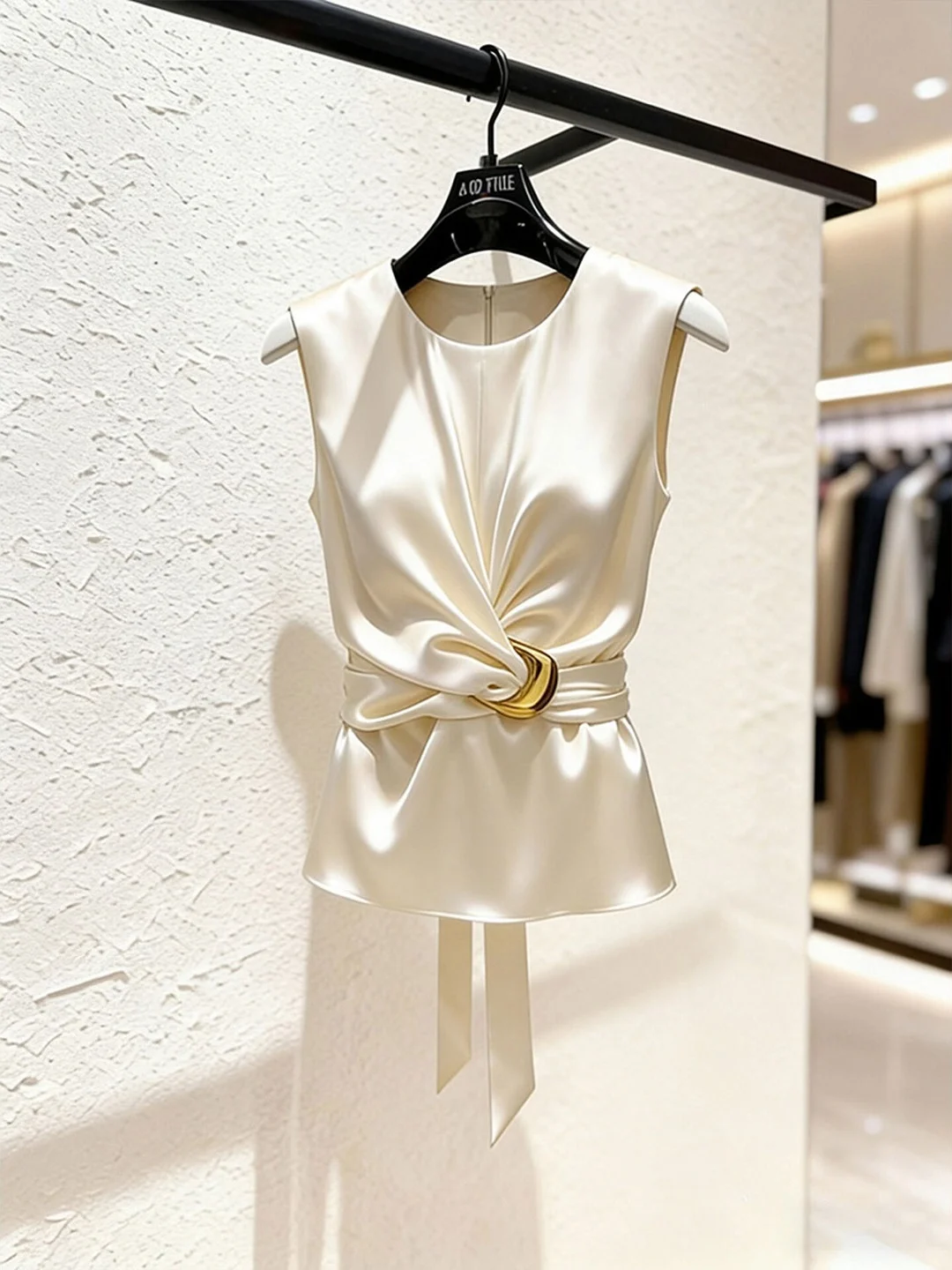 

Summer Design Sleeveless Vest Commute Style Women's Slim Fit High End Top round Neck Pure Color Korean Version Silk Material