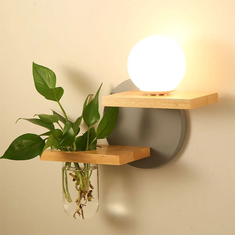 

Nordic bedroom green plant wall lamp bedside lamp creative balcony living room aisle Japanese green plant LED wall lamps 2022 ne