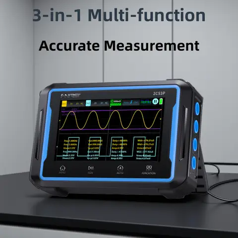 FNIRSI 2C53P Digital FNIRSI 2C53P Touch Screen Digital Oscilloscope+Multimeter+Signal Generator 3IN1 Dual Channel 50MHZ Automatic Osciloscópio Tools