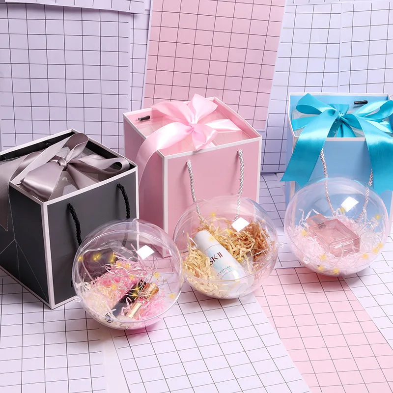 Transparent Ball Gift Box Bow Ribbon Lipstick Perfume Box Candy Plastic Packaging Papel Boda