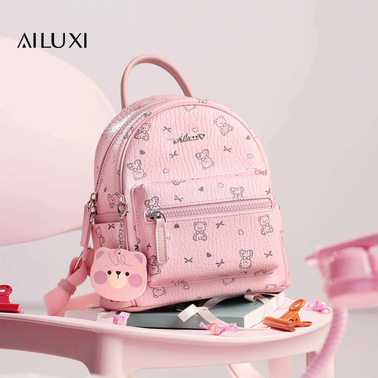 

AILUXI Girl Pink Backpack Original Designer Brand Exquisite Mini Backpack College Student Cute Travel Bag Back To School Gift