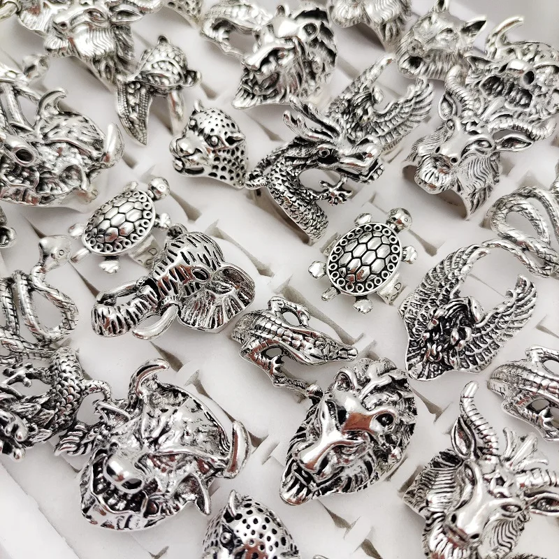 5/10Pcs/Lot Fashion Punk Animal Rings For Women and Men Rock Snake Mixed Antique Silvery Ring Party Charm Jewelry Gift Wholesale