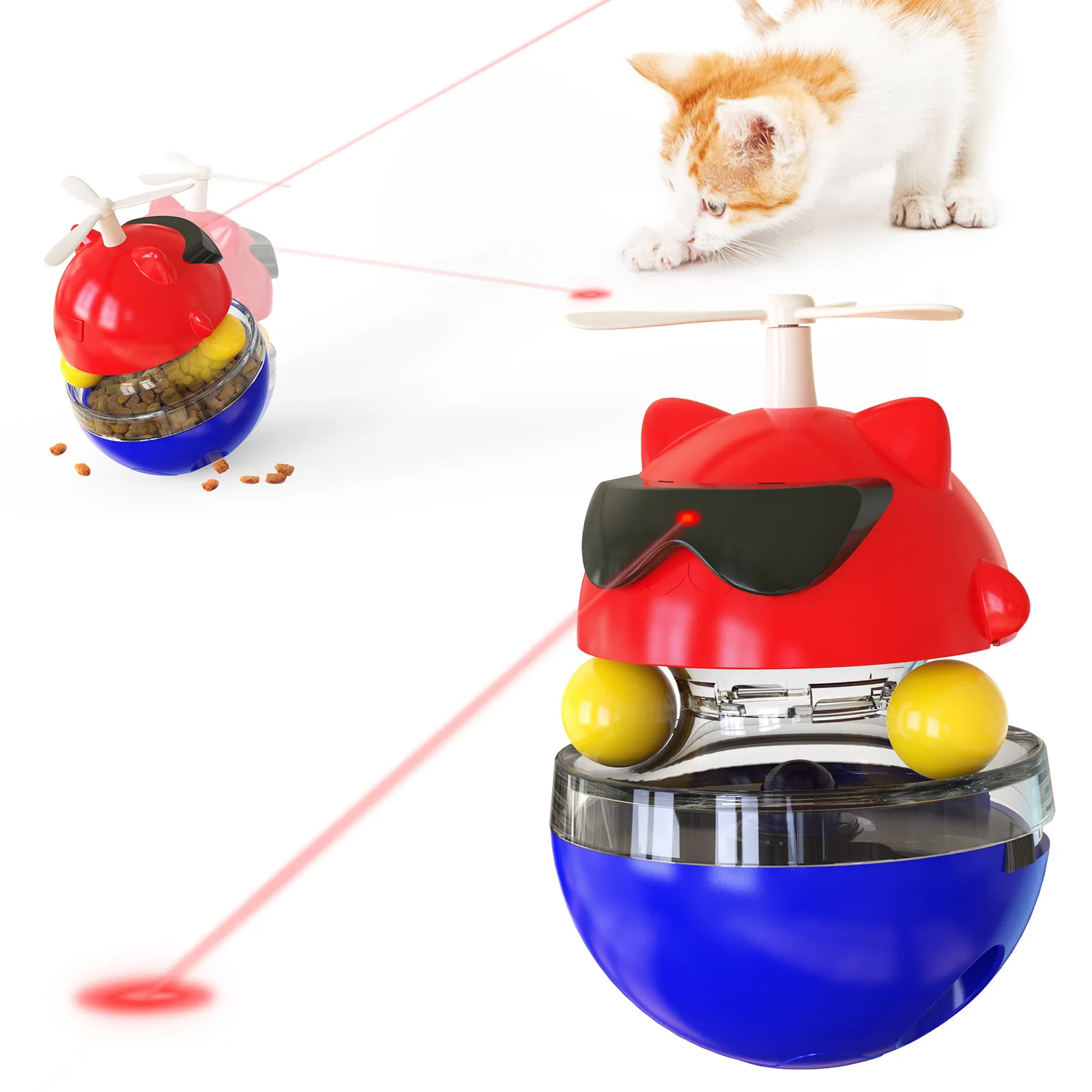 

WHDPETS Automatic Cat Laser Toy Interactive Smart Teasing Pet LED Laser Tumbler Windmill Leaky Food Ball Supplies Toy for Cat