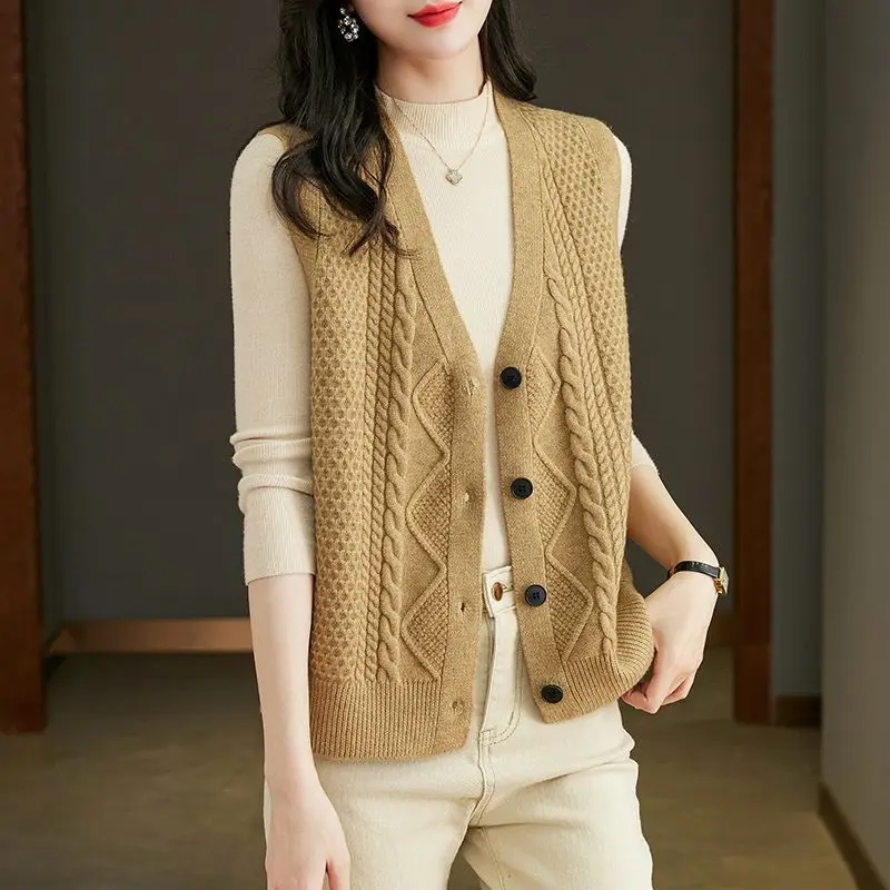 Knitted sweater new autumn vest vest vest vest women\'s cardigan Knitted sweater shoulder loose base vest vest vest vest