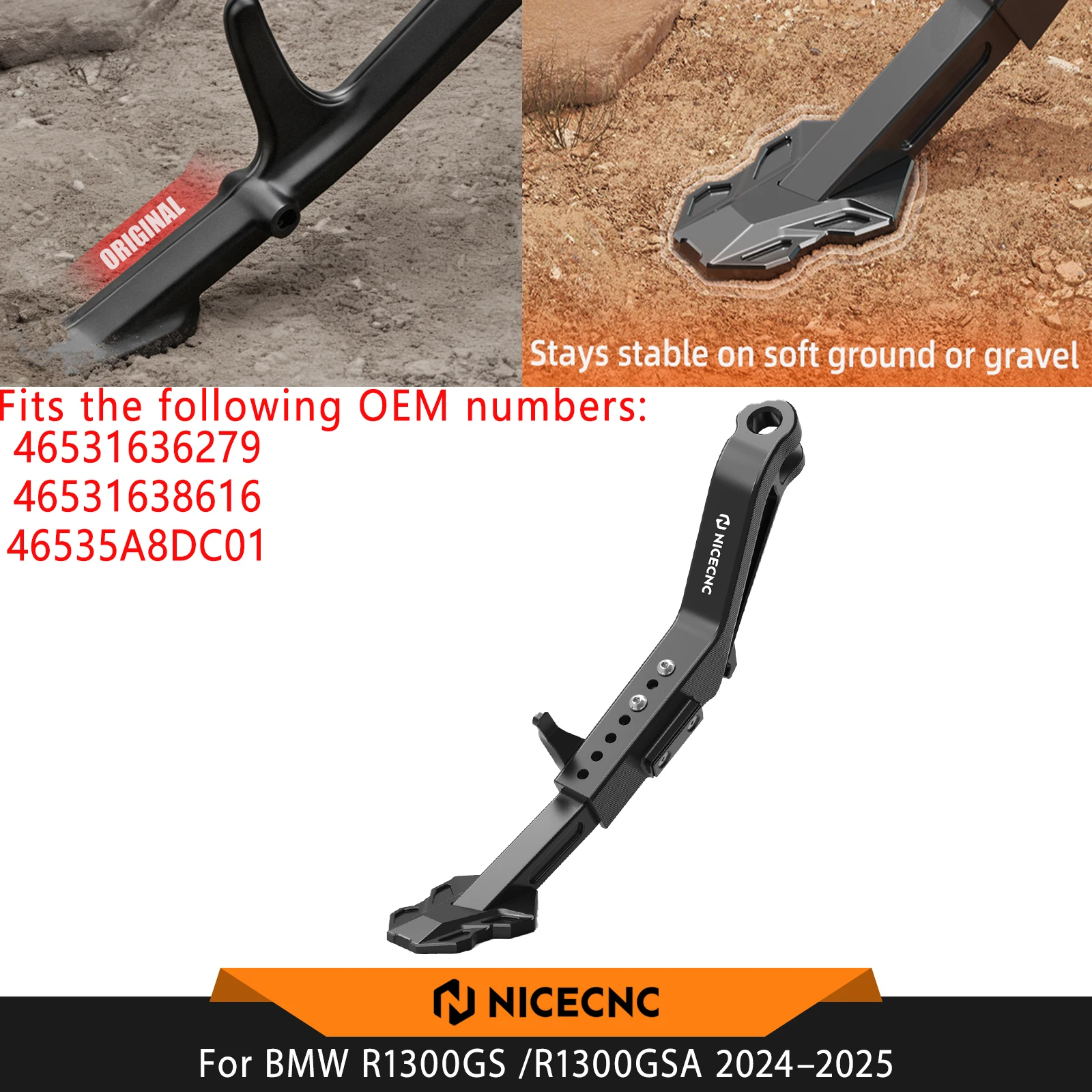 NICECNC Verstelbare Zijstandaard Voor BMW R1300 GS R1300 GSA 2024–2025 Vervanging 46531638616 46531636279 46535A8DC01 - afbeelding 2