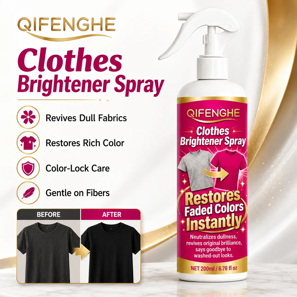 QIFENGHE Clothes Brightener Spray, Color Restorer for Faded Clothes, Anti-Fading Fabric Reviver, 200ml