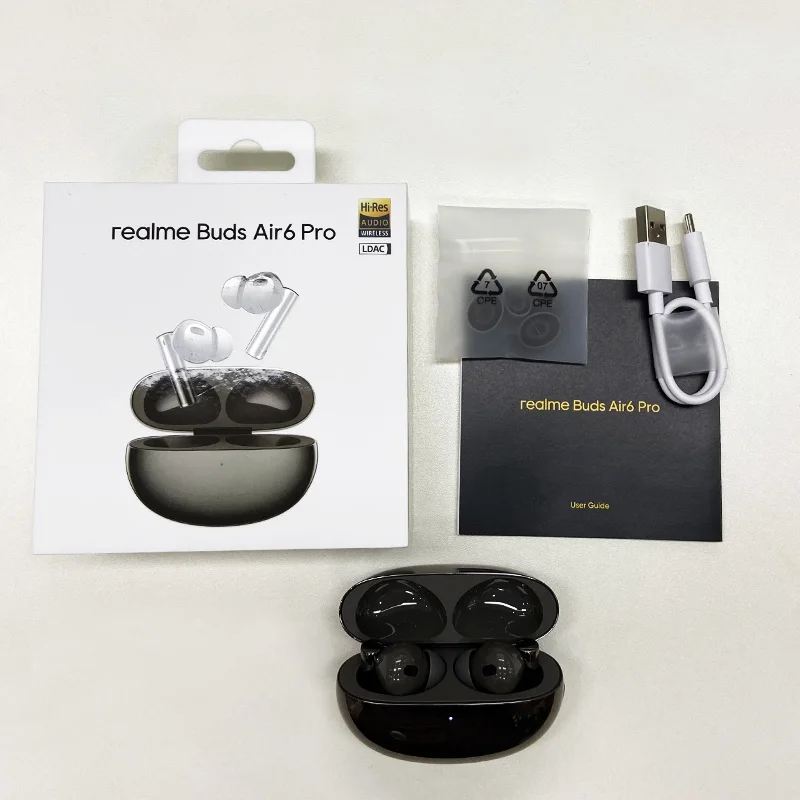 الإصدار العالمي من سماعات Realme Buds Air 6 Pro اللاسلكية 50dB مع خاصية إلغاء الضوضاء النشطة 2.0 40H عمر البطارية بلوتوث 5.3 سماعة الرأس