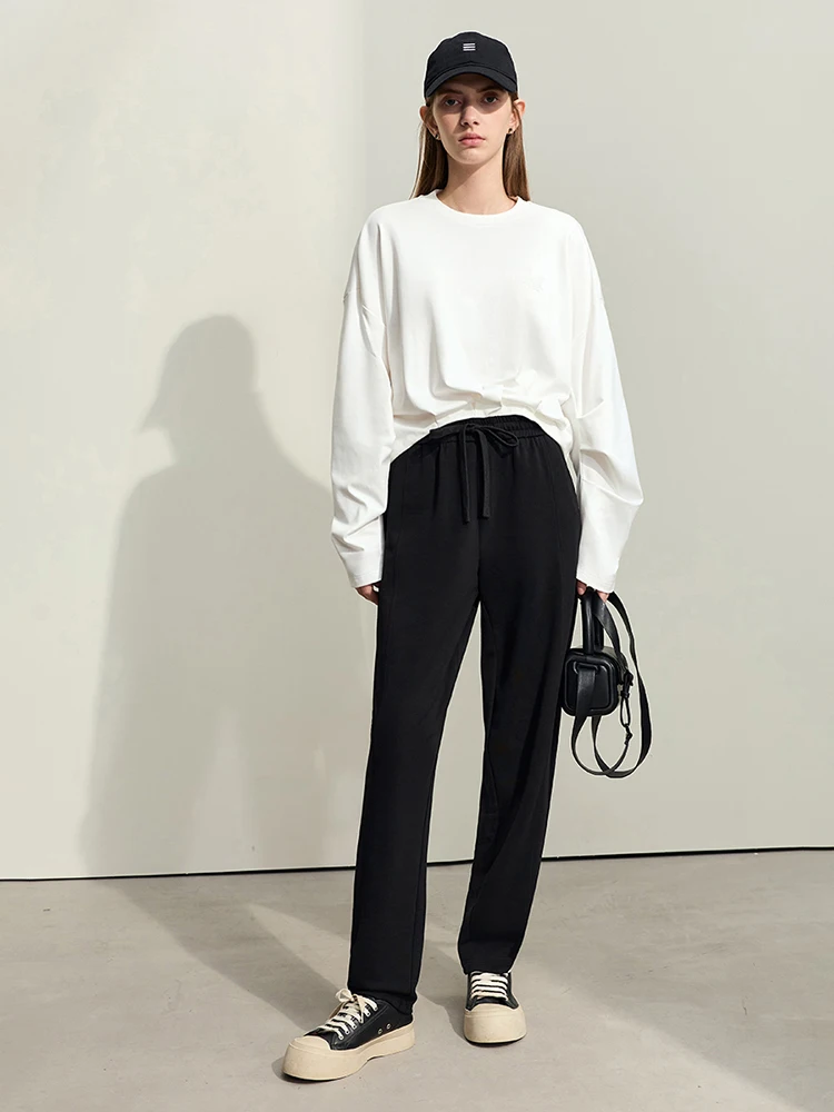 AMII Minimalism Casual Pants for Women 2024 Spring New Tapered Slim Drawstring Loose Commuter High-waisted Trousers 12421064