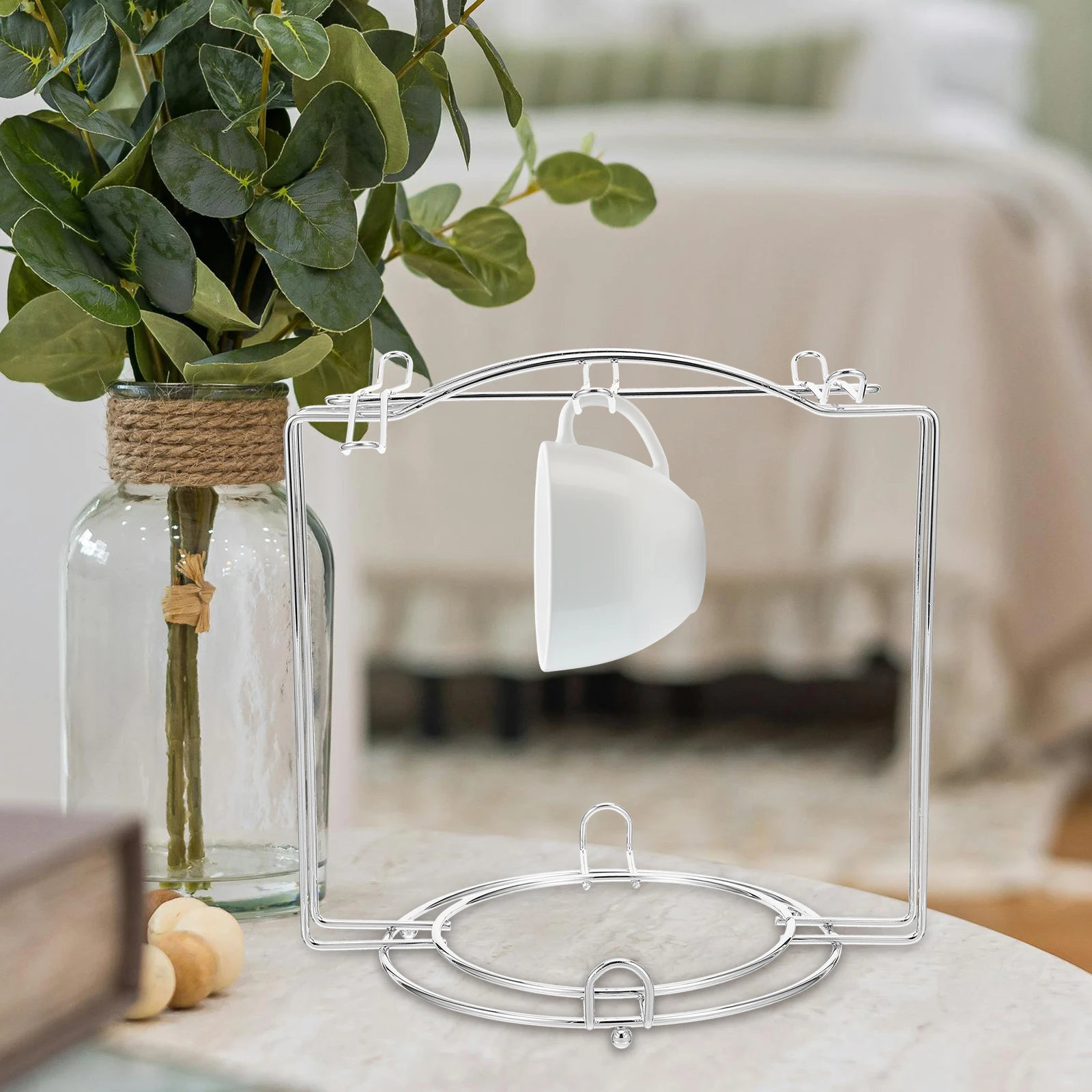 

6plates Stainless Steel Mug Holder Multifunctional Kitchen Organizer Drying Rack for Mugs and Plates Silver