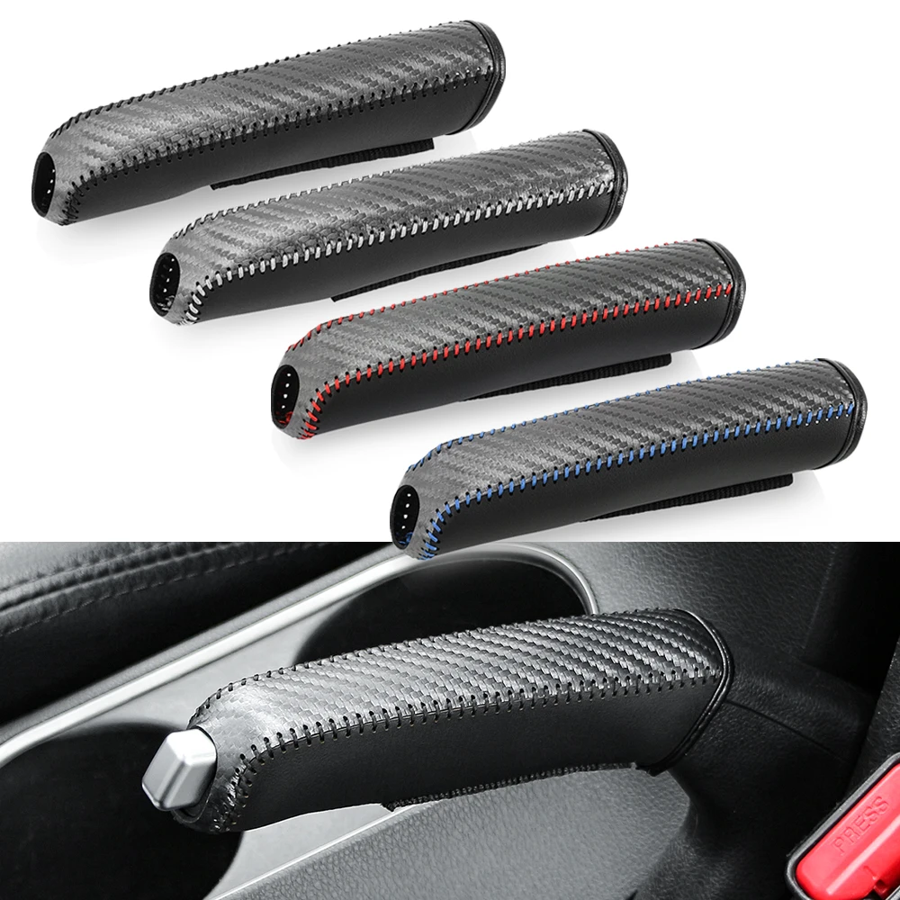 Carbon Fiber Car Leather Gear Handbrake Cover for Ssangyong Actyon Sport Korando Rexton Kyron Rodius Tivoli Musso