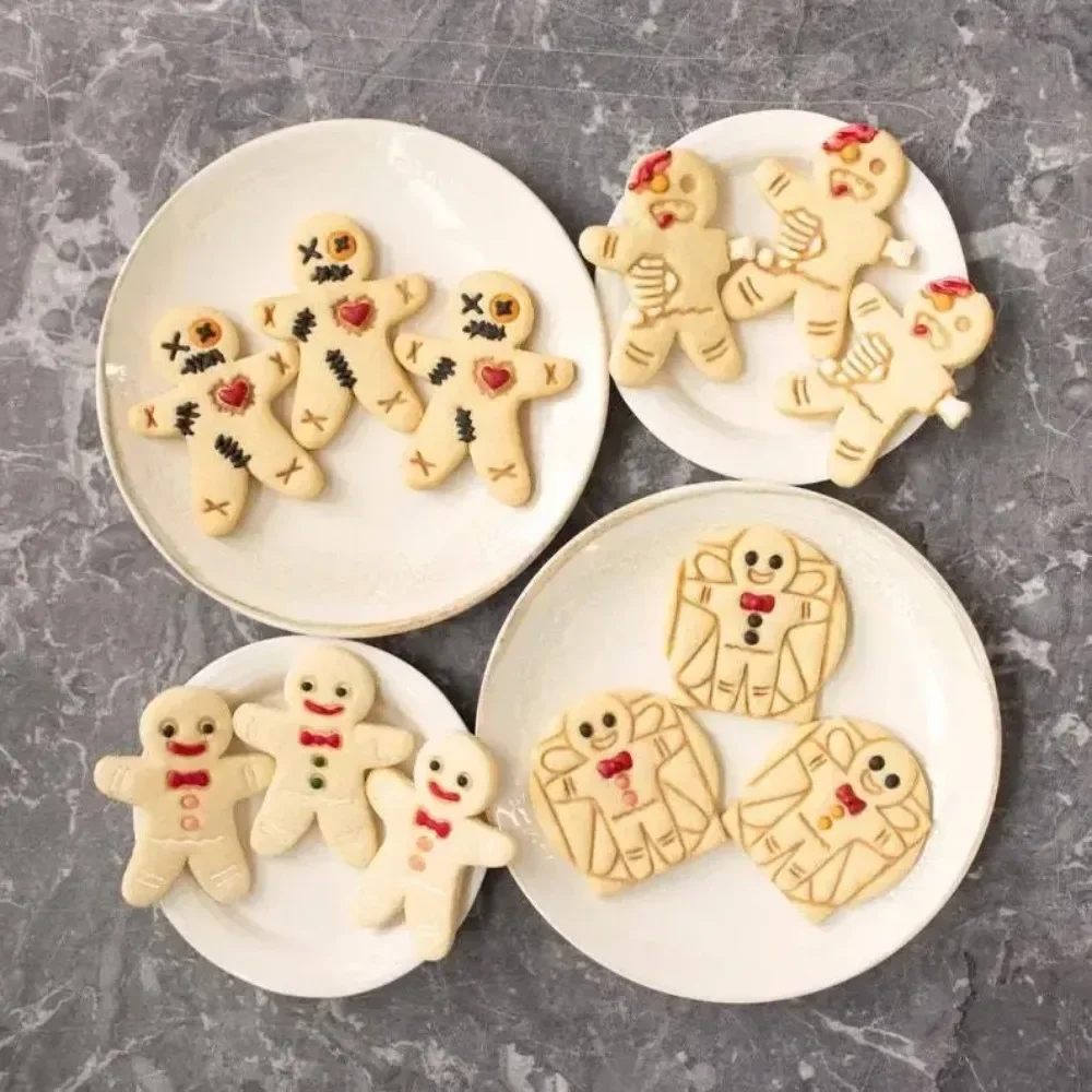 Halloween Gingerbread Man Skull Cookie Cutter Christmas 3D Plastic Skeleton Biscuit Mold Fondant Pastry Cartoon Cake Decoration